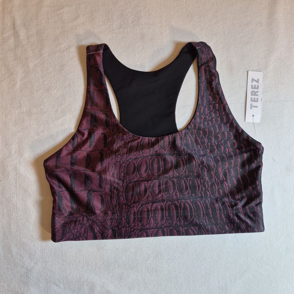 Terez Women's Sport Bra Size M Burgundy Croc Print NO CUPS